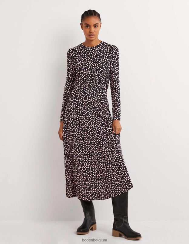 femmes Boden bourgeon noir et tombant robe midi en jersey à manches bouffantes vêtements Z42D01039