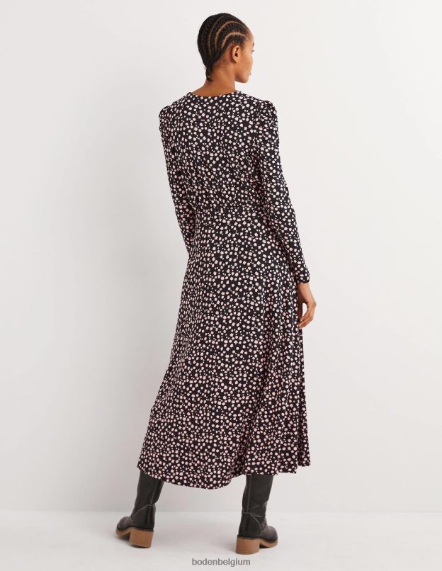 femmes Boden bourgeon noir et tombant robe midi en jersey à manches bouffantes vêtements Z42D01039