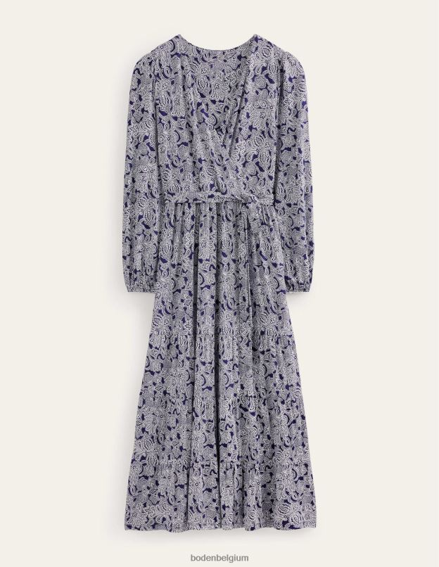 femmes Boden bouton bleu de Prusse et cachemire robe longue portefeuille à plusieurs niveaux vêtements Z42D01009