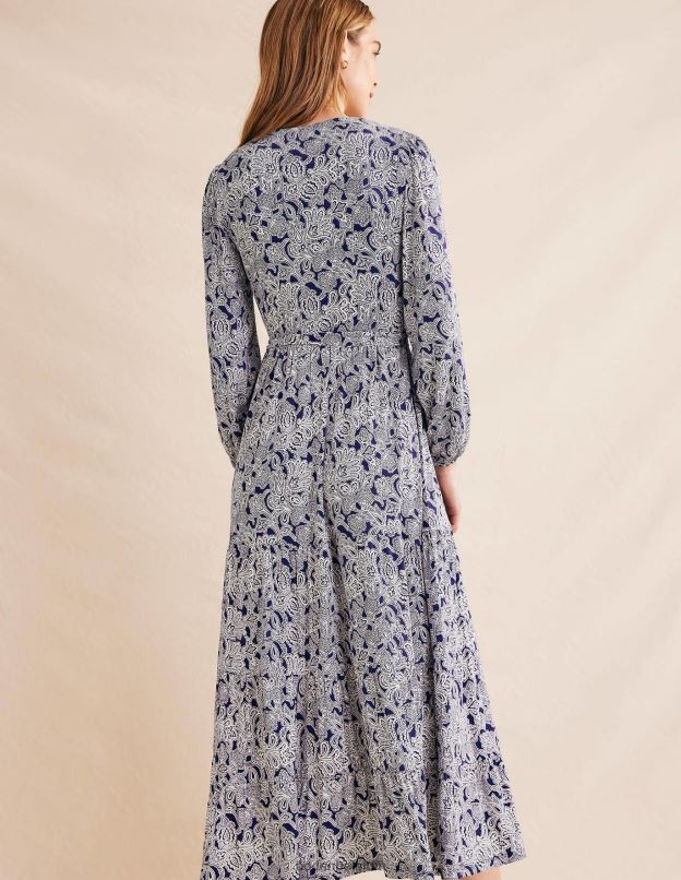 femmes Boden bouton bleu de Prusse et cachemire robe longue portefeuille à plusieurs niveaux vêtements Z42D01009