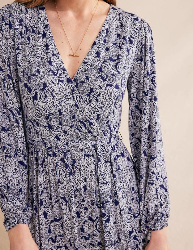 femmes Boden bouton bleu de Prusse et cachemire robe longue portefeuille à plusieurs niveaux vêtements Z42D01009