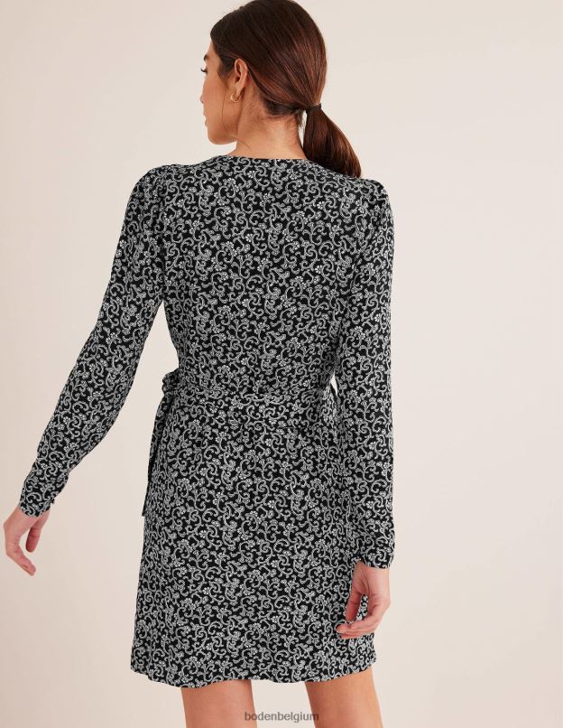 femmes Boden brin noir et tourbillonnant robe courte à détail portefeuille vêtements Z42D01702