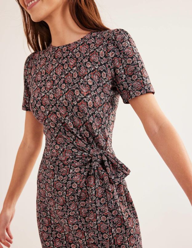 femmes Boden cachemire noir et bloc robe midi en jersey nouée sur le devant vêtements Z42D0971