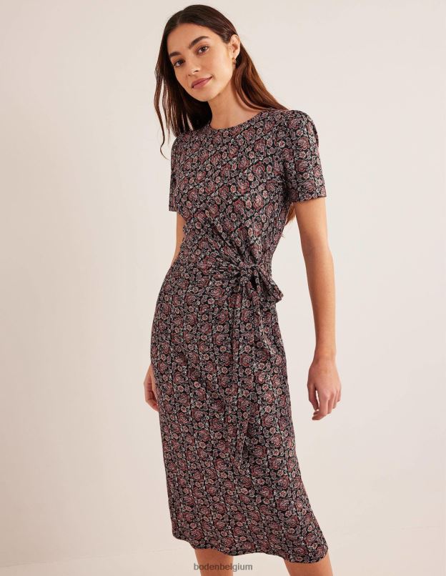femmes Boden cachemire noir et bloc robe midi en jersey nouée sur le devant vêtements Z42D0971