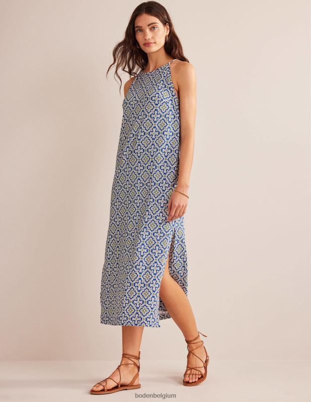 femmes Boden carrelage héron bleu et flore robe mi-longue en jersey à col nageur vêtements Z42D0938