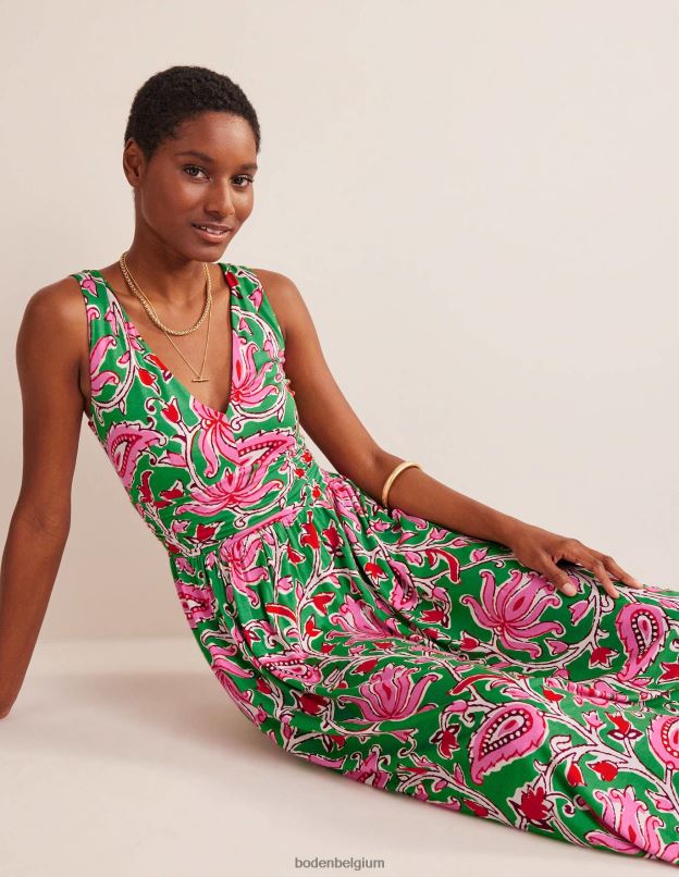 femmes Boden citron vert et vigne botanique robe longue en jersey sans manches vêtements Z42D01151