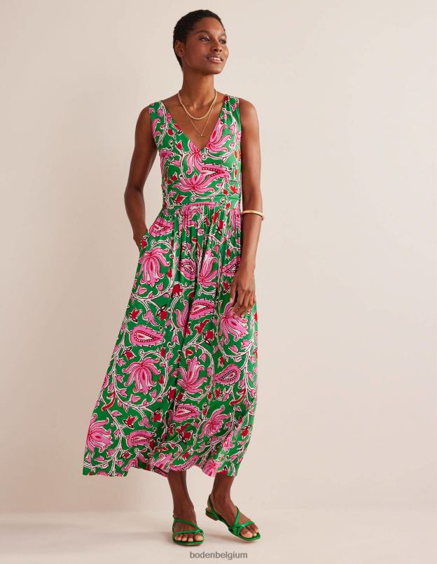 femmes Boden citron vert et vigne botanique robe longue en jersey sans manches vêtements Z42D01151