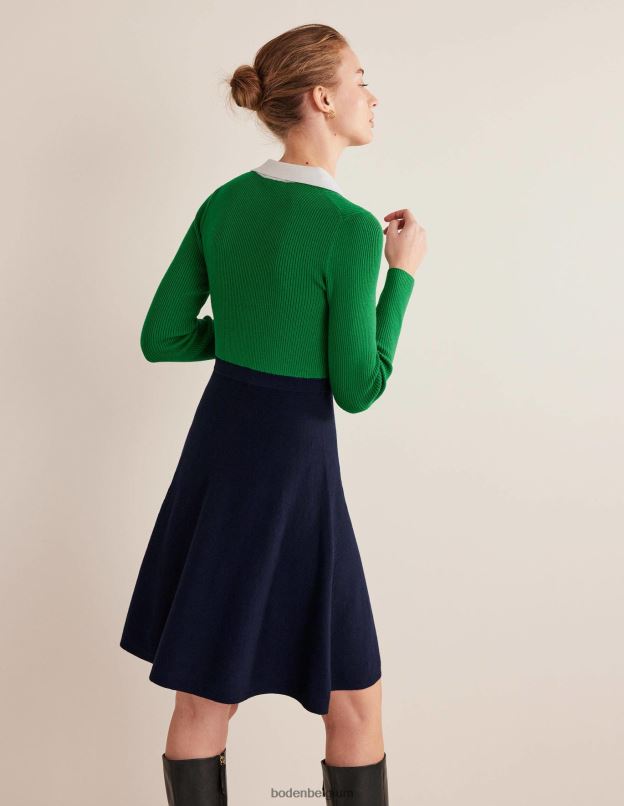femmes Boden color block vert et bleu marine robe courte en maille à détail côtelé vêtements Z42D02454