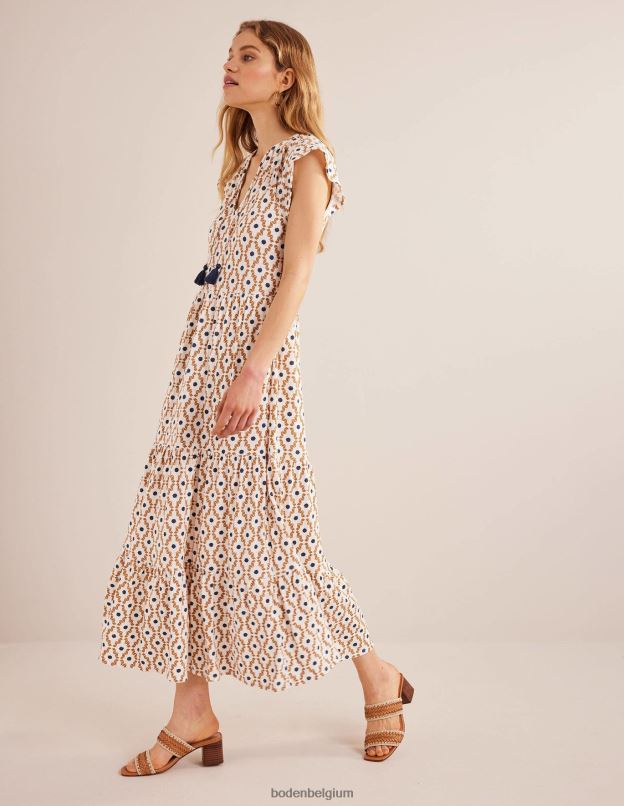 femmes Boden crème dorset et diamant géo robe midi en jersey à volants vêtements Z42D02501