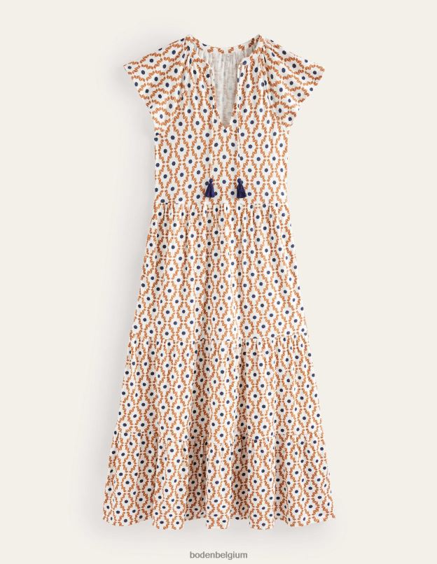 femmes Boden crème dorset et diamant géo robe midi en jersey à volants vêtements Z42D02501