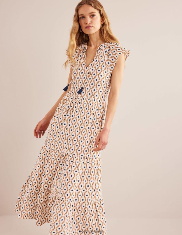 femmes Boden crème dorset et diamant géo robe midi en jersey à volants vêtements Z42D02501