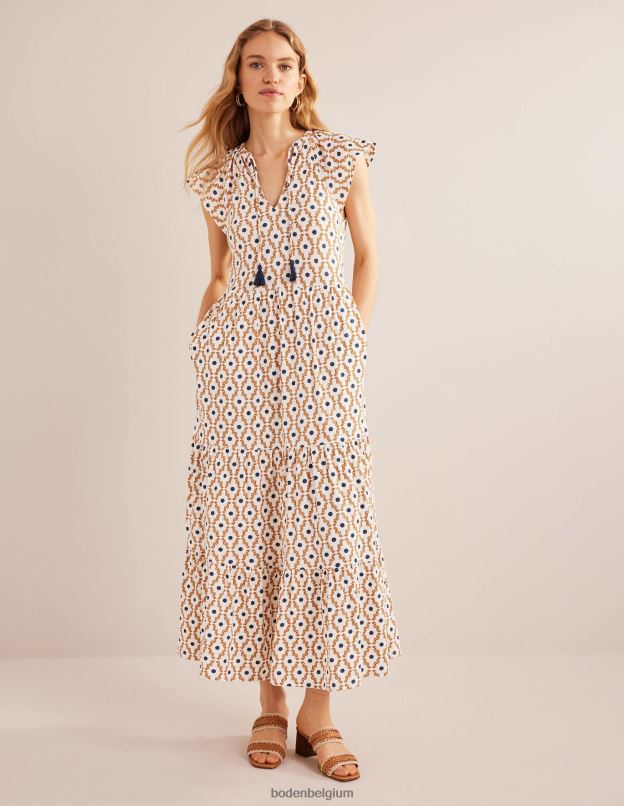 femmes Boden crème dorset et diamant géo robe midi en jersey à volants vêtements Z42D02501