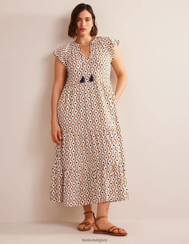 femmes Boden crème dorset et diamant géo robe midi en jersey à volants vêtements Z42D02501