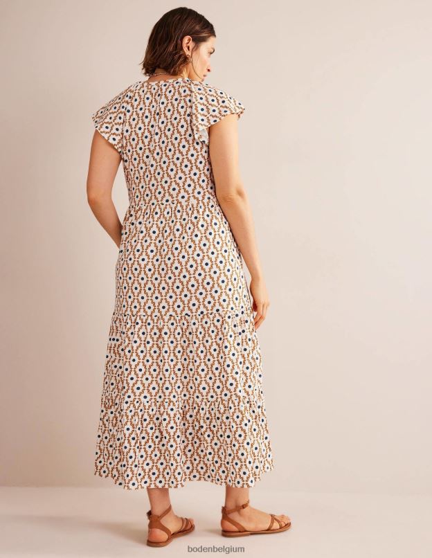 femmes Boden crème dorset et diamant géo robe midi en jersey à volants vêtements Z42D02501