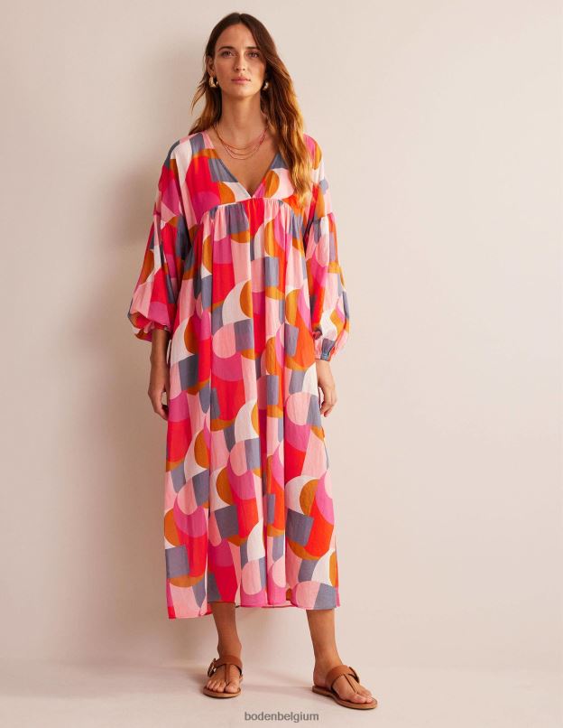 femmes Boden festival rose et tourbillon géométrique caftan de plage maxi empire vêtements Z42D0573