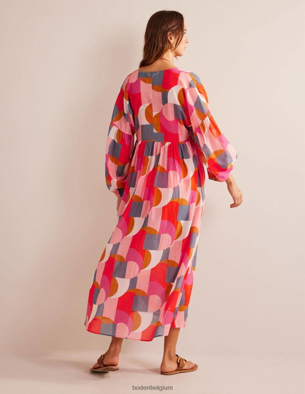femmes Boden festival rose et tourbillon géométrique caftan de plage maxi empire vêtements Z42D0573