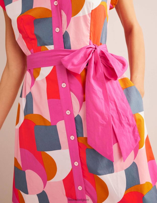 femmes Boden festival rose et tourbillon géométrique robe-chemise mi-longue Amanda vêtements Z42D024