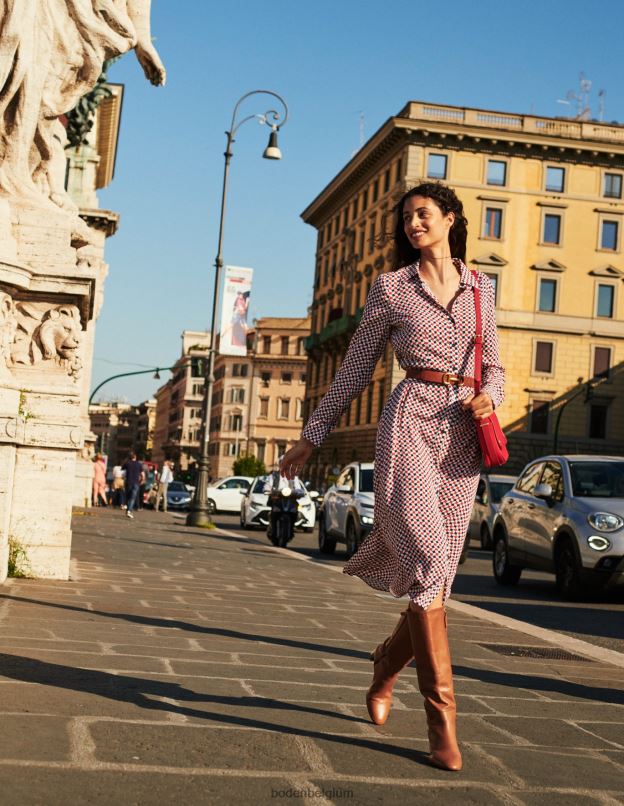 femmes Boden fiesta orange et diamant robe chemise mi-longue Kate vêtements Z42D045
