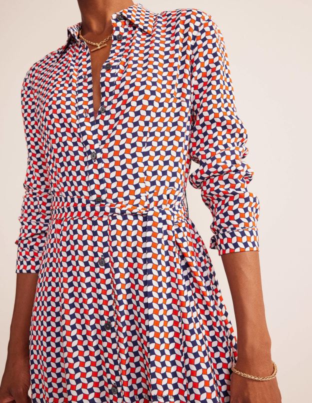 femmes Boden fiesta orange et diamant robe chemise mi-longue Kate vêtements Z42D045