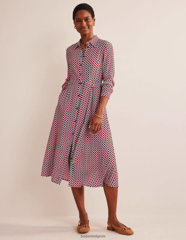 femmes Boden fiesta orange et diamant robe chemise mi-longue Kate vêtements Z42D045