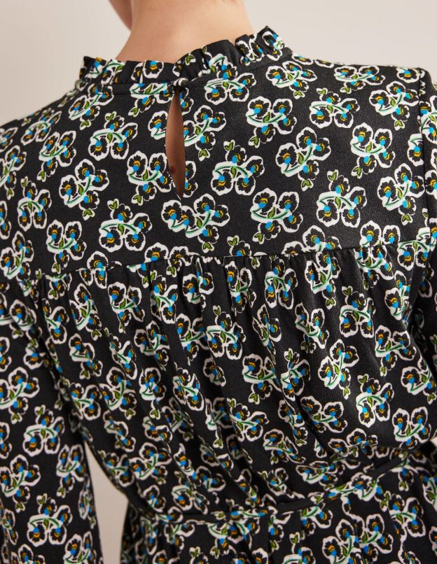 femmes Boden fleur noire et pétale robe courte en jersey à empiècement facile vêtements Z42D02124