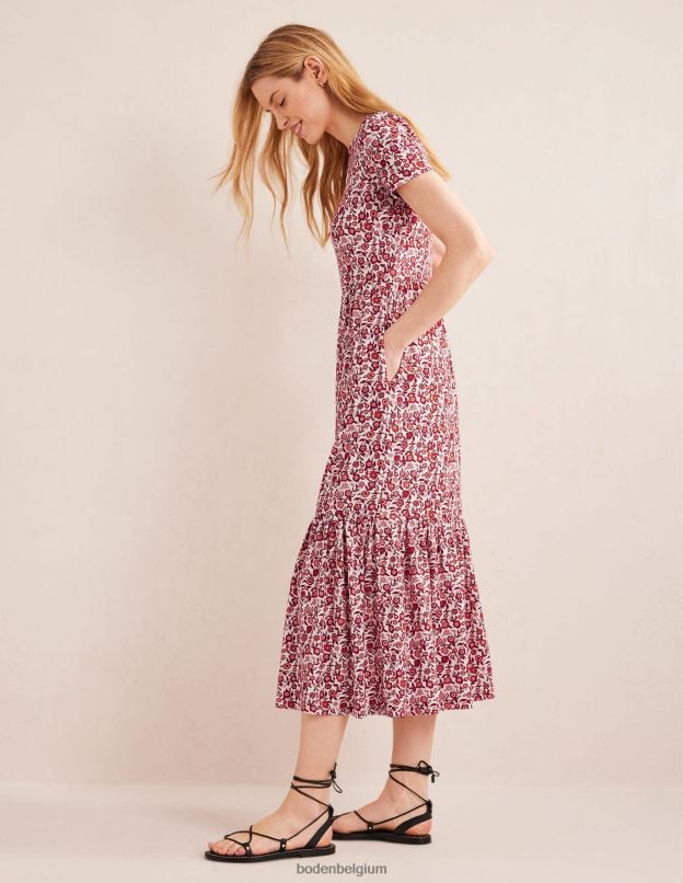 femmes Boden fleurs de poinsettia et de pensée robe midi en jersey facile à volants vêtements Z42D02475