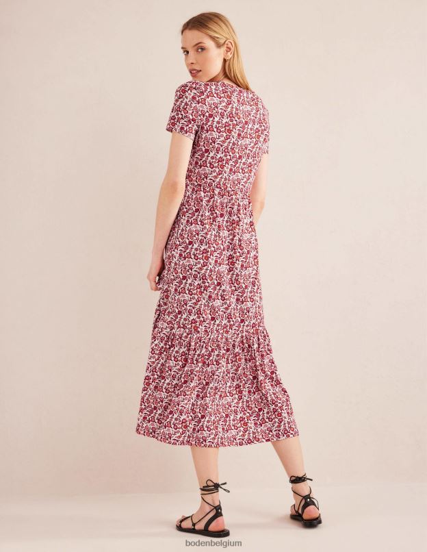 femmes Boden fleurs de poinsettia et de pensée robe midi en jersey facile à volants vêtements Z42D02475