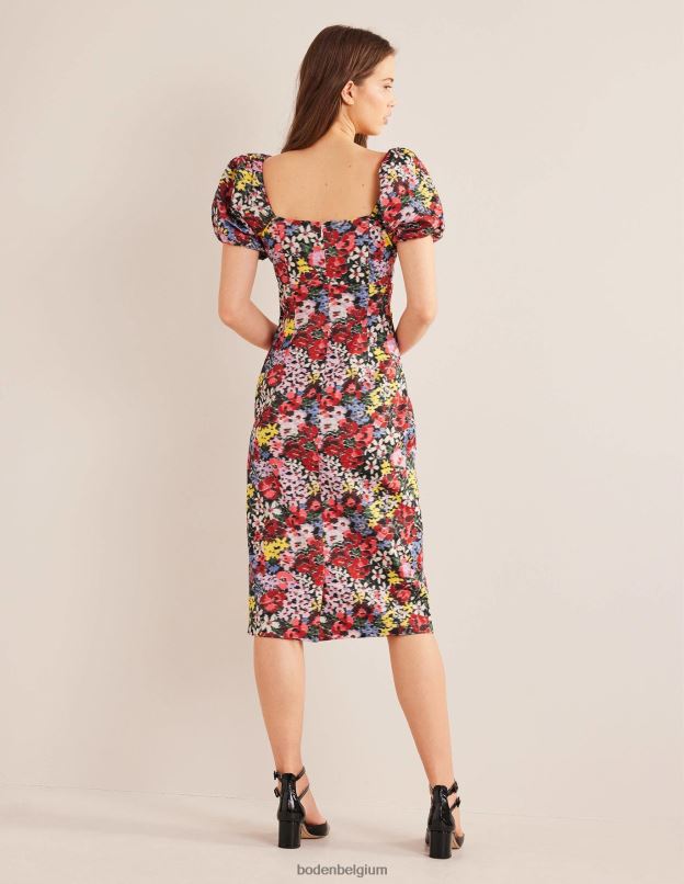 femmes Boden floraison multi & moirée robe mi-longue colonne à manches bouffantes vêtements Z42D01393