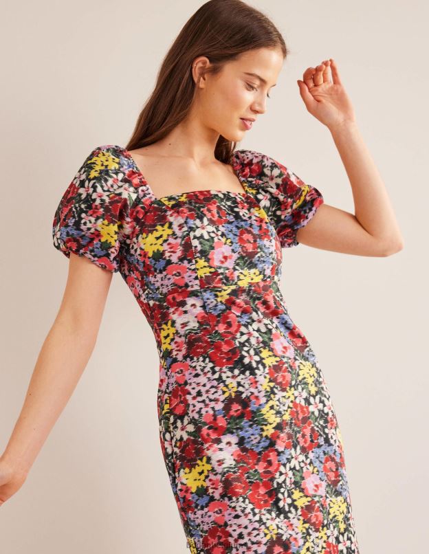femmes Boden floraison multi & moirée robe mi-longue colonne à manches bouffantes vêtements Z42D01393