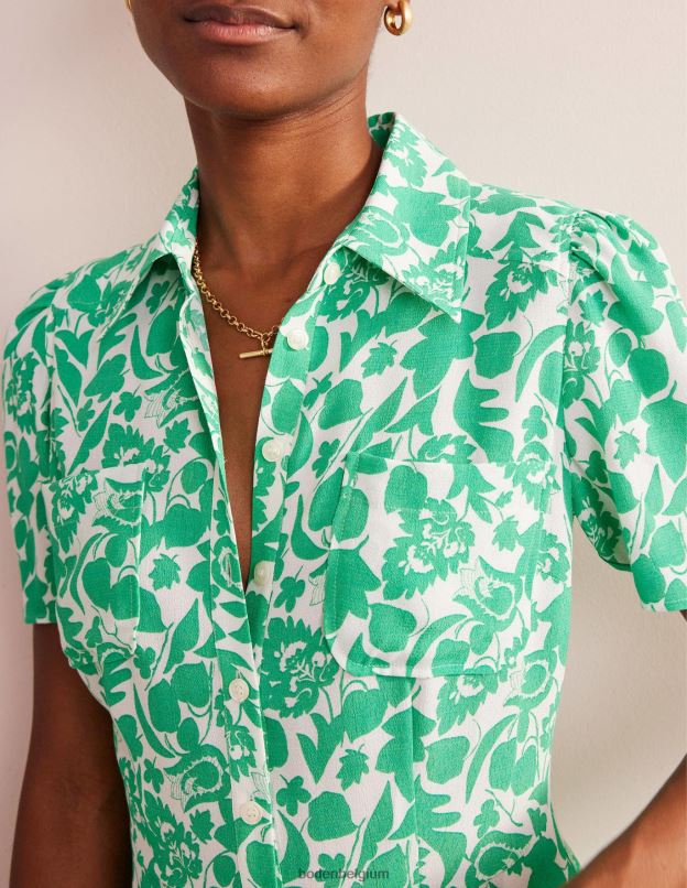 femmes Boden floraison verte et tulipe robe chemise Clara vêtements Z42D039