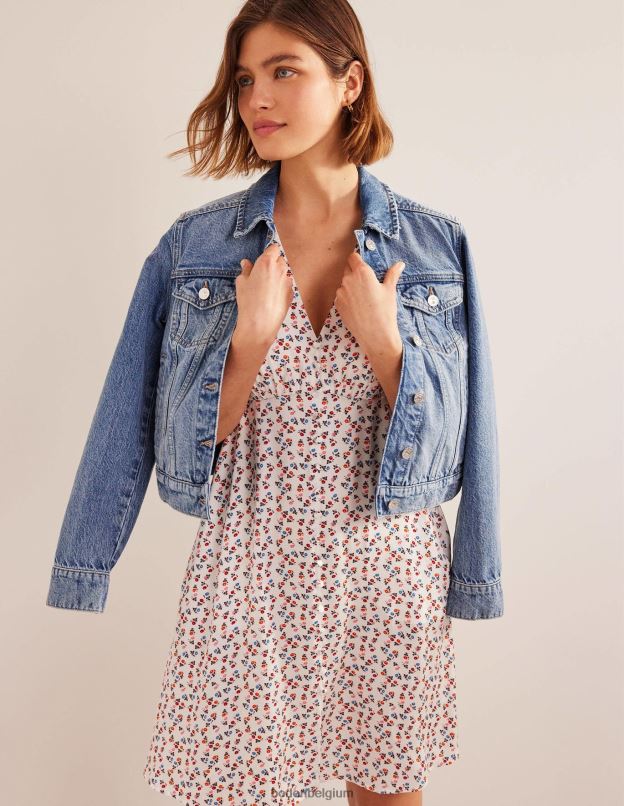 femmes Boden ivoire et marguerite douce robe de thé en satin vêtements Z42D01169