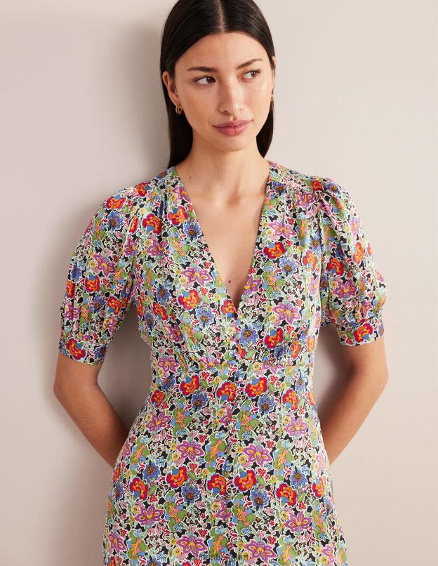 femmes Boden jardin multi et œillets robe mi-longue en satin vêtements Z42D02448