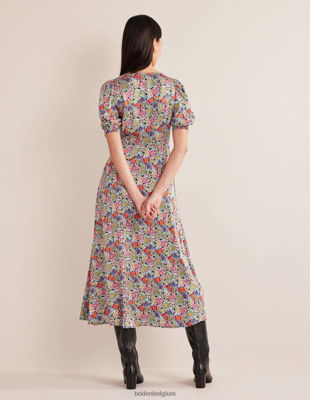 femmes Boden jardin multi et œillets robe mi-longue en satin vêtements Z42D02448