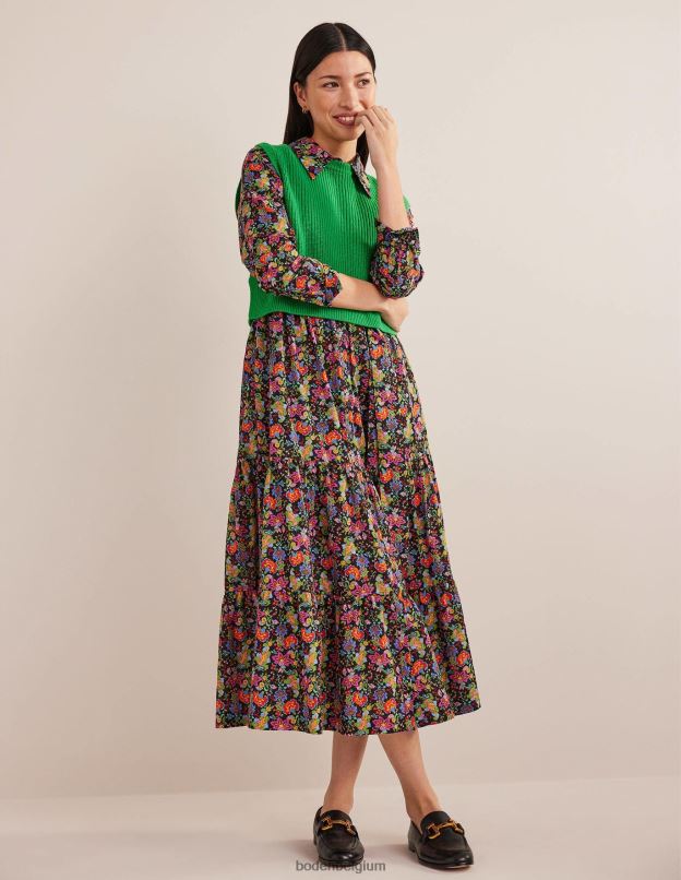 femmes Boden jardin noir et œillets robe chemise longue en coton à volants vêtements Z42D02210