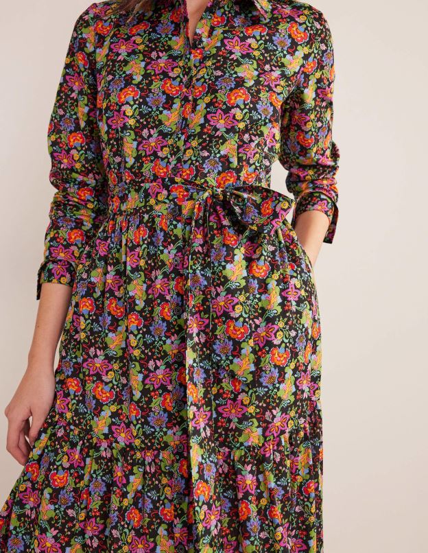 femmes Boden jardin noir et œillets robe chemise longue en coton à volants vêtements Z42D02210