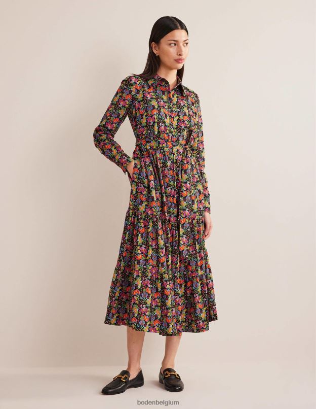 femmes Boden jardin noir et œillets robe chemise longue en coton à volants vêtements Z42D02210