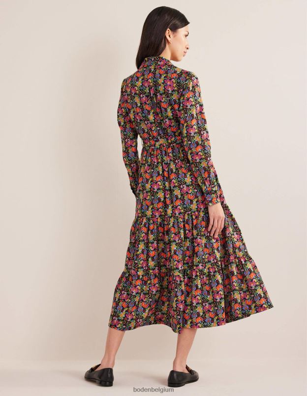femmes Boden jardin noir et œillets robe chemise longue en coton à volants vêtements Z42D02210