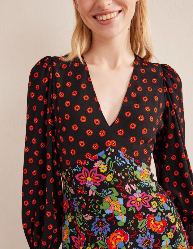 femmes Boden jardin noir et œillets robe longue à manches blousantes vêtements Z42D01088