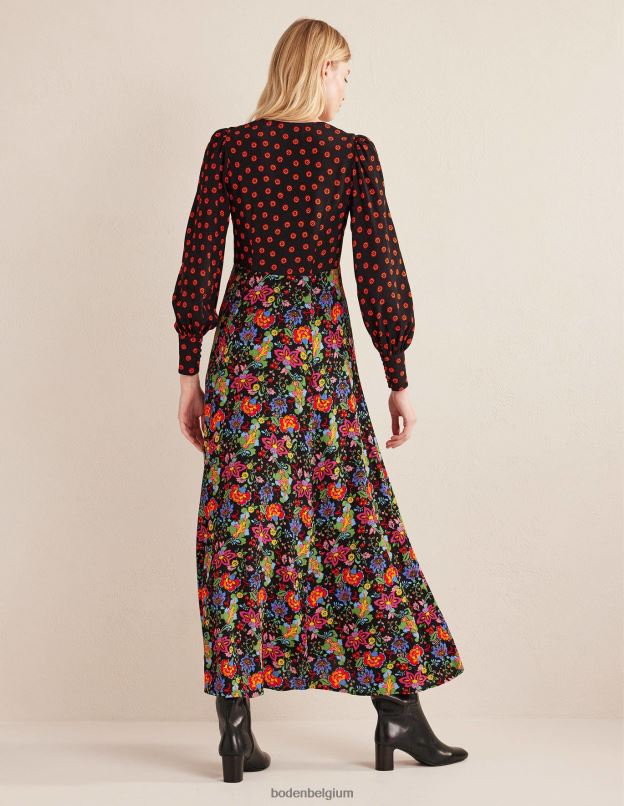 femmes Boden jardin noir et œillets robe longue à manches blousantes vêtements Z42D01088