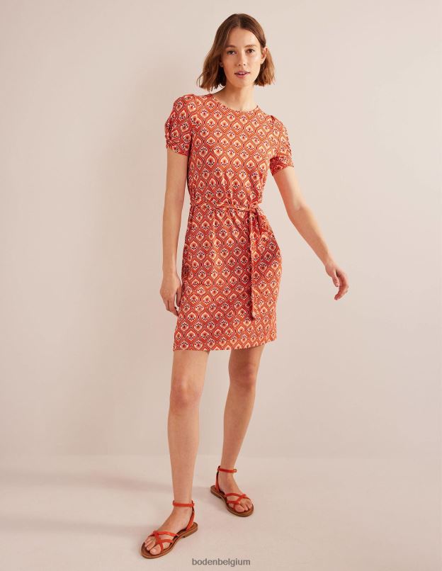 femmes Boden kumquat et géo cascade robe courte en jersey à détail de nœud vêtements Z42D0957