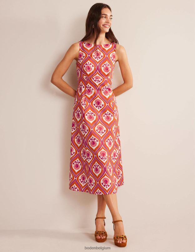 femmes Boden kumquat et géo cascade robe mi-longue à col bateau vêtements Z42D01217