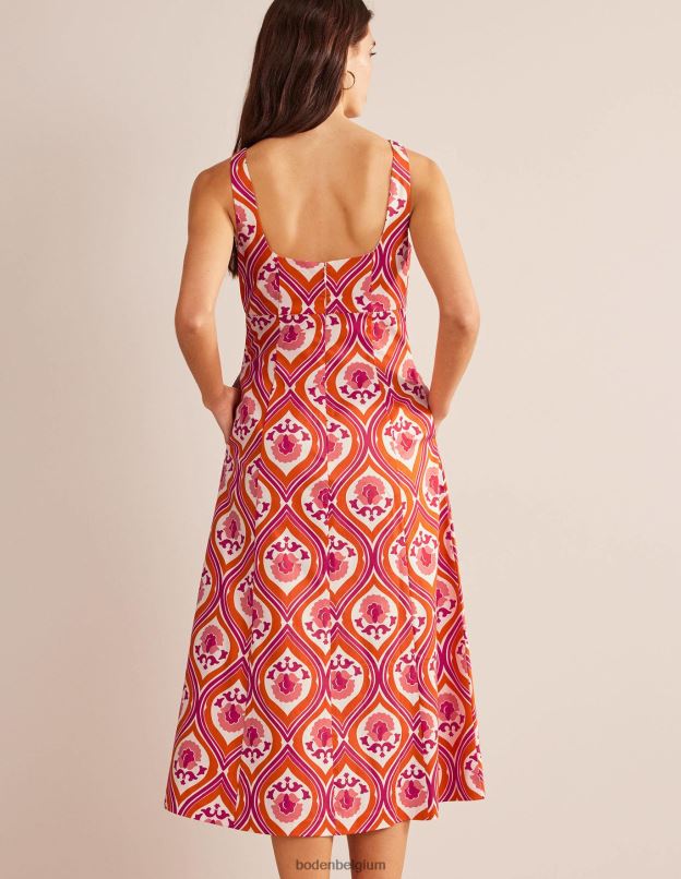 femmes Boden kumquat et géo cascade robe mi-longue à col bateau vêtements Z42D01217