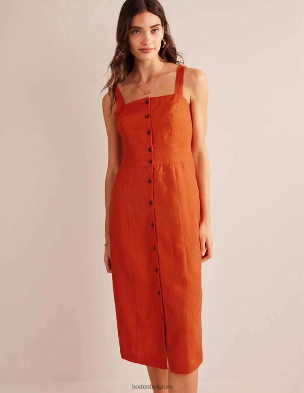femmes Boden kumquat robe midi à bretelles en lin vêtements Z42D0967