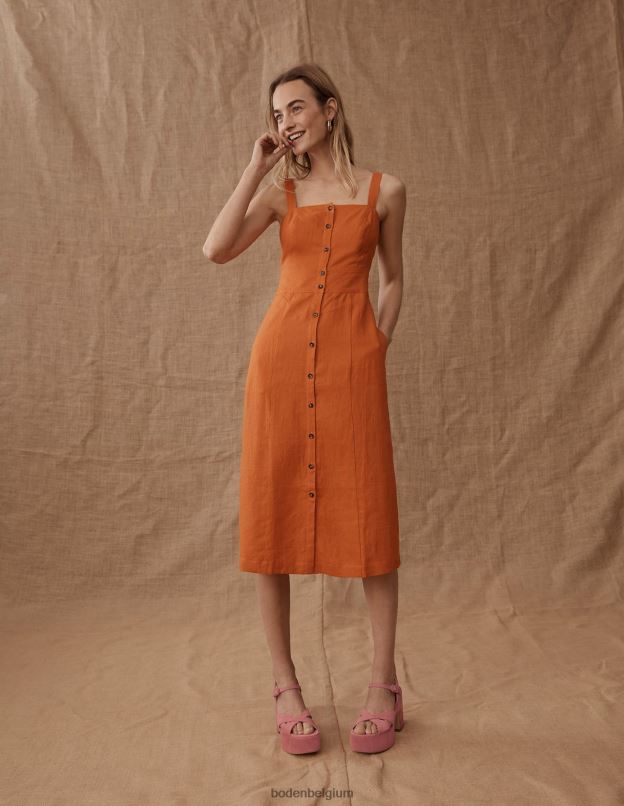 femmes Boden kumquat robe midi à bretelles en lin vêtements Z42D0967