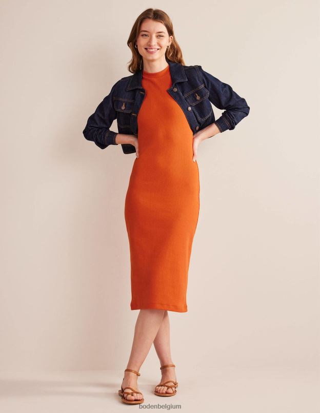 femmes Boden kumquat robe midi en jersey côtelé vêtements Z42D01296