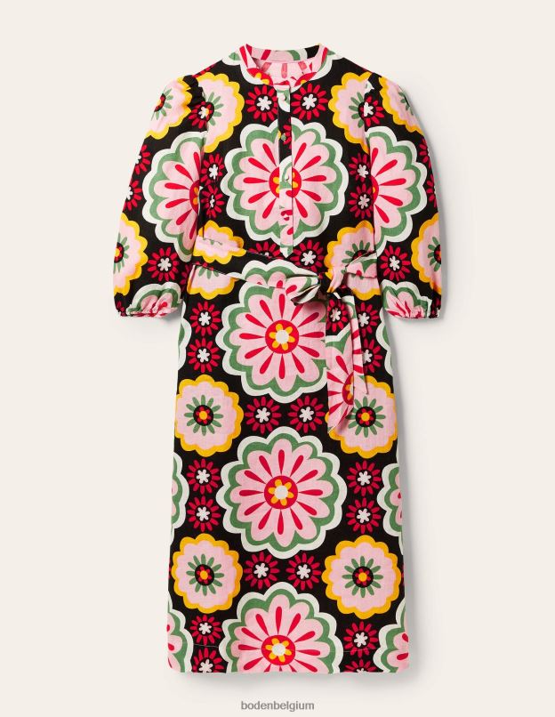 femmes Boden marguerite noire et opulente robe-chemise mi-longue en lin vêtements Z42D02407