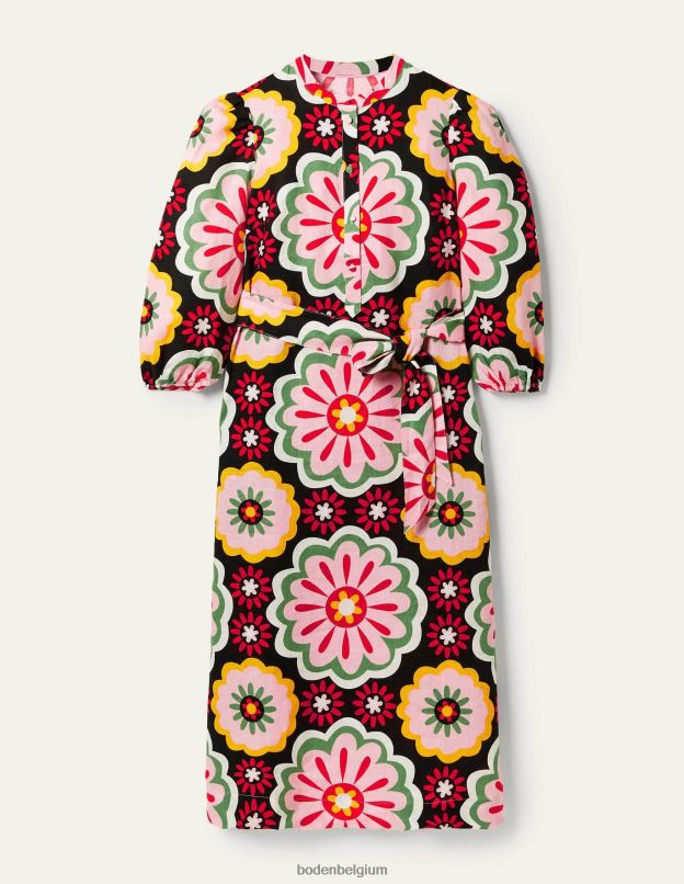 femmes Boden marguerite noire et opulente robe-chemise mi-longue en lin vêtements Z42D02407