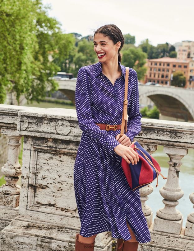 femmes Boden marine et pois robe chemise mi-longue Kate vêtements Z42D050