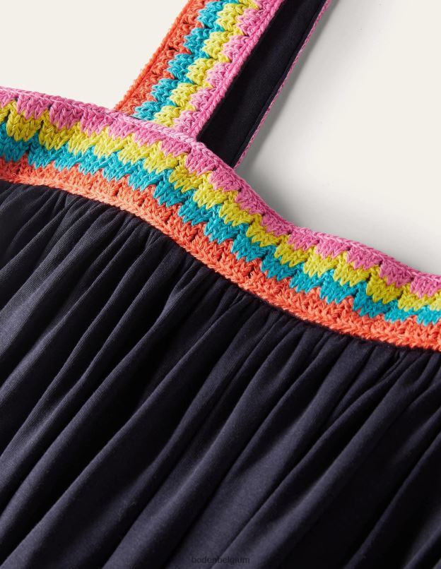 femmes Boden marine robe longue en jersey à bordure en crochet vêtements Z42D02218