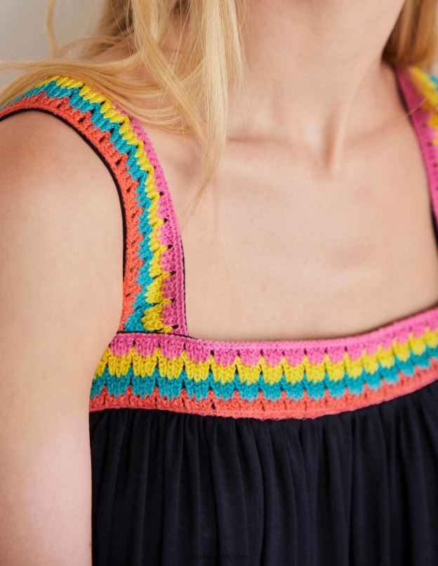 femmes Boden marine robe longue en jersey à bordure en crochet vêtements Z42D02218